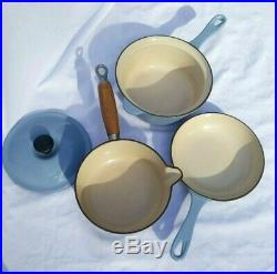 Vintage Le Creuset Enameled cast iron cookware set skillet sauce pots Light Blue