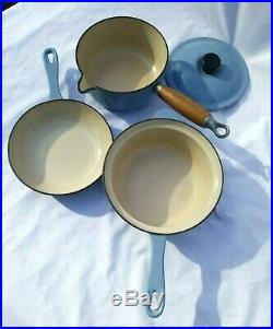 Vintage Le Creuset Enameled cast iron cookware set skillet sauce pots Light Blue