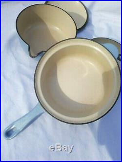 Vintage Le Creuset Enameled cast iron cookware set skillet sauce pots Light Blue