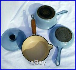 Vintage Le Creuset Enameled cast iron cookware set skillet sauce pots Light Blue