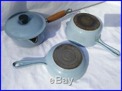 Vintage Le Creuset Enameled cast iron cookware set skillet sauce pots Light Blue