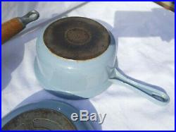 Vintage Le Creuset Enameled cast iron cookware set skillet sauce pots Light Blue