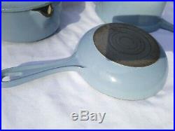 Vintage Le Creuset Enameled cast iron cookware set skillet sauce pots Light Blue