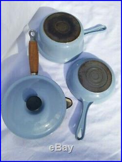 Vintage Le Creuset Enameled cast iron cookware set skillet sauce pots Light Blue