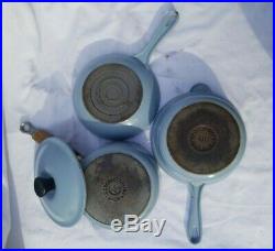 Vintage Le Creuset Enameled cast iron cookware set skillet sauce pots Light Blue