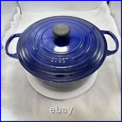 Vintage Le Creuset France #28 Blue Enamled Cast Iron Dutch Oven 7.25 Qt