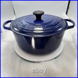 Vintage Le Creuset France #28 Blue Enamled Cast Iron Dutch Oven 7.25 Qt