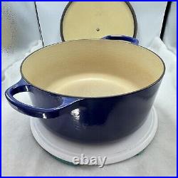 Vintage Le Creuset France #28 Blue Enamled Cast Iron Dutch Oven 7.25 Qt