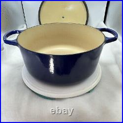 Vintage Le Creuset France #28 Blue Enamled Cast Iron Dutch Oven 7.25 Qt