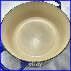 Vintage Le Creuset France #28 Blue Enamled Cast Iron Dutch Oven 7.25 Qt