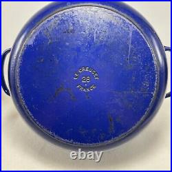 Vintage Le Creuset France #28 Blue Enamled Cast Iron Dutch Oven 7.25 Qt