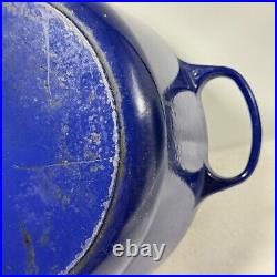 Vintage Le Creuset France #28 Blue Enamled Cast Iron Dutch Oven 7.25 Qt