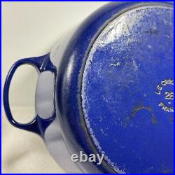 Vintage Le Creuset France #28 Blue Enamled Cast Iron Dutch Oven 7.25 Qt