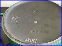 Vintage Le Creuset France Cast Iron #24 Green Round Dutch Oven Grill Bottom