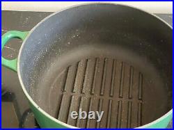 Vintage Le Creuset France Cast Iron #24 Green Round Dutch Oven Grill Bottom