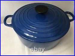 Vintage Le Creuset France Marseille Blue E Cast Iron Round Dutch Oven with Lid