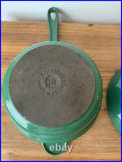 Vintage Le Creuset Green Cast Iron Sauce Pan Skillet LID Combo # 18 & #14