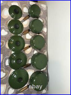 Vintage Le Creuset Saucepans Set Of 5 Green Iron Cast 14,16,18, 20,22 With Lids
