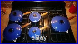 Vintage Le Creuset Set 5 Cast Iron Pans & Lids