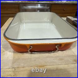 Vintage Le creuset Cast Iron Flame Orange Roaster Baking Pan Metal Handles 12x8