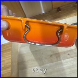 Vintage Le creuset Cast Iron Flame Orange Roaster Baking Pan Metal Handles 12x8