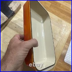 Vintage Le creuset Cast Iron Flame Orange Roaster Baking Pan Metal Handles 12x8