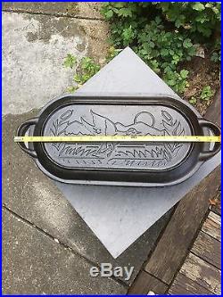 Vintage Lodge 3060 Sportsman's Duck Cast Iron Roaster Fish Fry Pan WithGriddle Lid