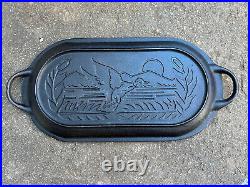 Vintage Lodge Cast Iron Deep Fish Fryer Lid Only Made in USA Sportsman Wildlife