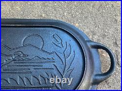 Vintage Lodge Cast Iron Deep Fish Fryer Lid Only Made in USA Sportsman Wildlife