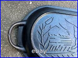 Vintage Lodge Cast Iron Deep Fish Fryer Lid Only Made in USA Sportsman Wildlife