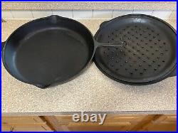 Vintage Lodge Sk #14 Cast Iron Skillet 3 Notch Heat Ring With #14 LID U. S