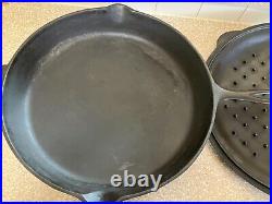 Vintage Lodge Sk #14 Cast Iron Skillet 3 Notch Heat Ring With #14 LID U. S