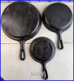 Vintage Lot of 3 Wagner Ware Cast Iron Skillets Made In USA / USED