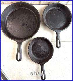 Vintage Lot of 3 Wagner Ware Cast Iron Skillets Made In USA / USED