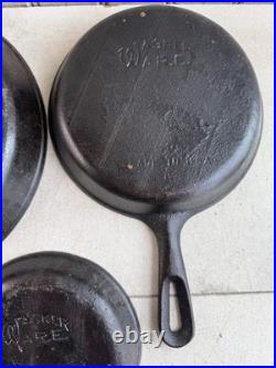 Vintage Lot of 3 Wagner Ware Cast Iron Skillets Made In USA / USED