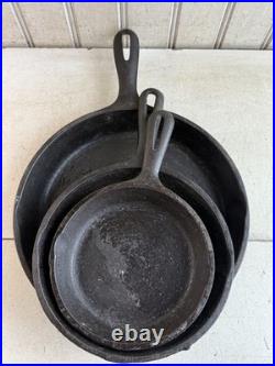 Vintage Lot of 3 Wagner Ware Cast Iron Skillets Made In USA / USED