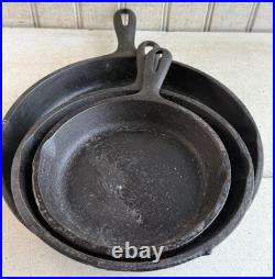 Vintage Lot of 3 Wagner Ware Cast Iron Skillets Made In USA / USED