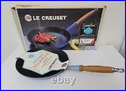 Vintage NOS Le Creuset 11.5 Blue Enamel Cast Iron Fry Pan Skillet Wood Handle