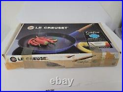 Vintage NOS Le Creuset 11.5 Blue Enamel Cast Iron Fry Pan Skillet Wood Handle