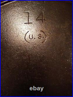 Vintage No 14 Three Notch Lodge U. S. Military Cast Iron Skillet With Heat Ring