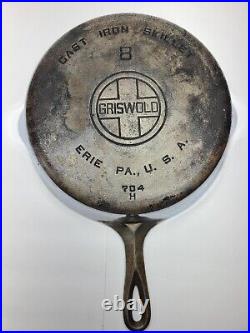 Vintage No. 8 GRISWOLD Cast Iron SKILLET Frying Pan LARGE BLOCK LOGO 704 H