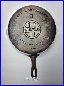 Vintage No. 8 GRISWOLD Cast Iron SKILLET Frying Pan LARGE BLOCK LOGO 704 H