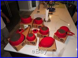 Vintage Nos Le Creuset Red Rouge 12 Pc Set 1981 In Boxes One Used