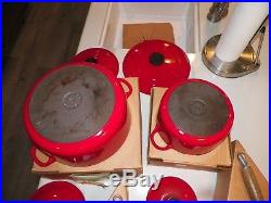 Vintage Nos Le Creuset Red Rouge 12 Pc Set 1981 In Boxes One Used