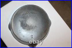 Vintage OLD Wagner Arc Logo No. 7 Cast Iron Skillet withHeat Ring Sits Flat