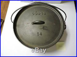 Vintage RARE Lodge 14 CO Cast Iron Shallow Camp Dutch Oven Pot made in USA