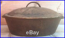 Vintage Rare Wagner #3 Cast Iron Oval Baker With Lid