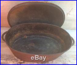 Vintage Rare Wagner #3 Cast Iron Oval Baker With Lid