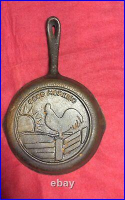Vintage Set Of 4 Cast Iron Skillet 1995 Good Morning With The Rooster 8 1/4