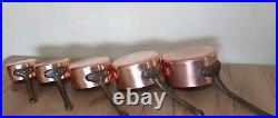 Vintage Set Of 5 Heavy Copper Saucepan Pots MADE IN FRANCE with Iron Handles